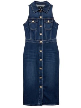 ELISABETTA FRANCHI BLUE SLEEVELESS DENIM MIDI DRESS
